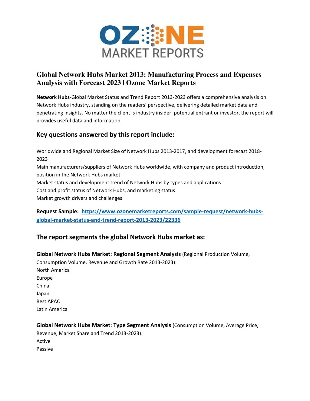 global network hubs market 2013 manufacturing