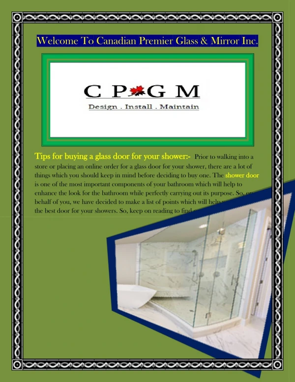 Custom Glass Shower Installation, Custom Glass Installation Vaughan - www.cpgmvaughan.com