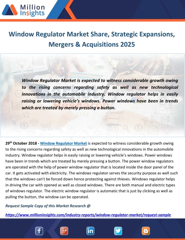 Window Regulator Market Share, Strategic Expansions, Mergers & Acquisitions 2025