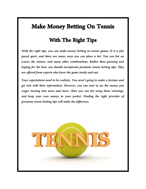 Make Money Betting on Tennis with the Right Tips