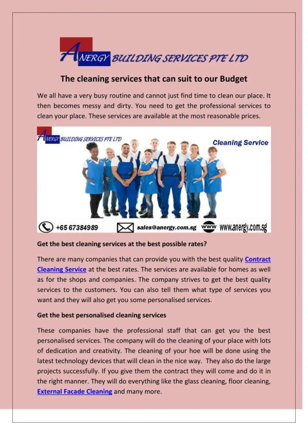 The cleaning services that can suit to our Budget