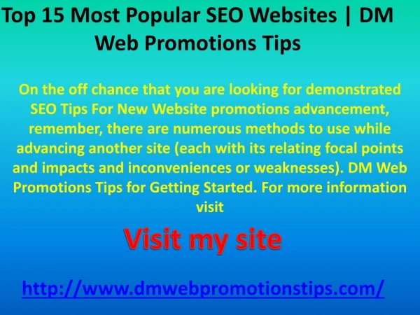 Top 15 Most Popular SEO Websites | DM Web Promotions Tips