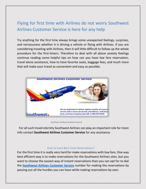 Uploading Southwest Airlines Customer Service in all aspects for the first time Travelers