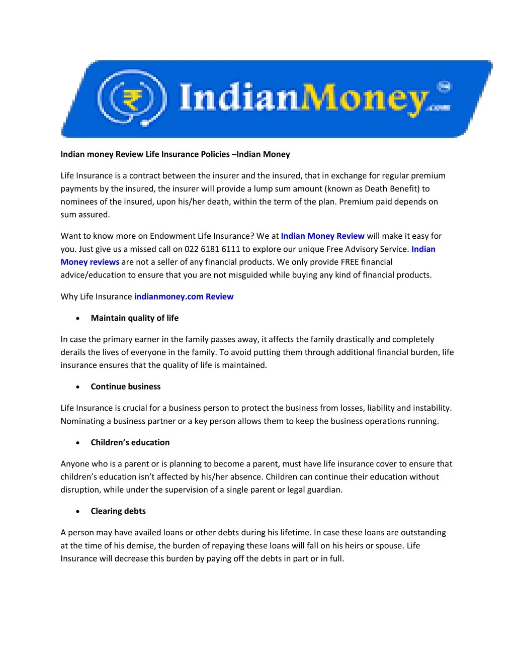 indian money review life insurance policies
