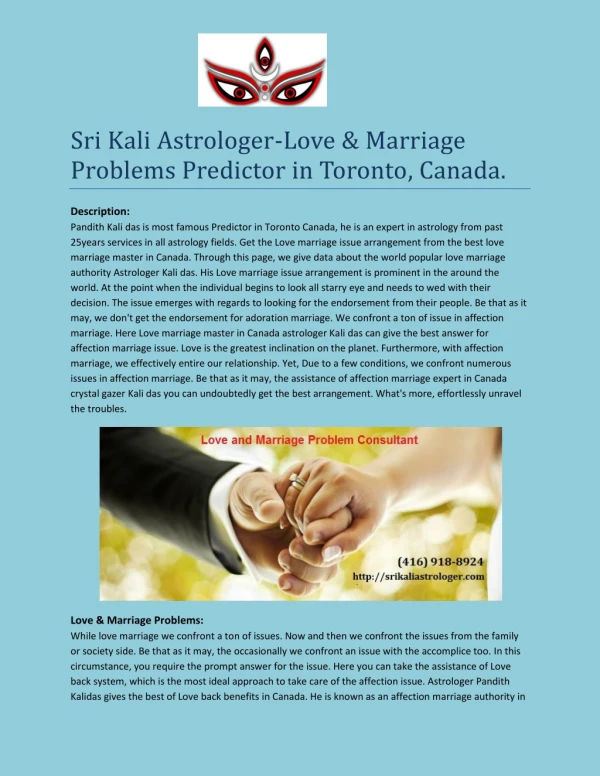 Sri Kali Astrologer - Love & Marriage Problems Predictor in Toronto