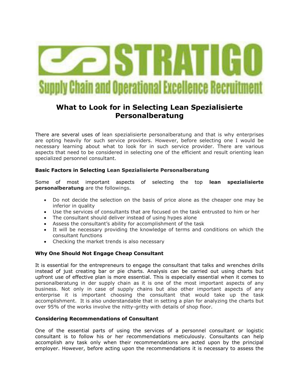what to look for in selecting lean spezialisierte