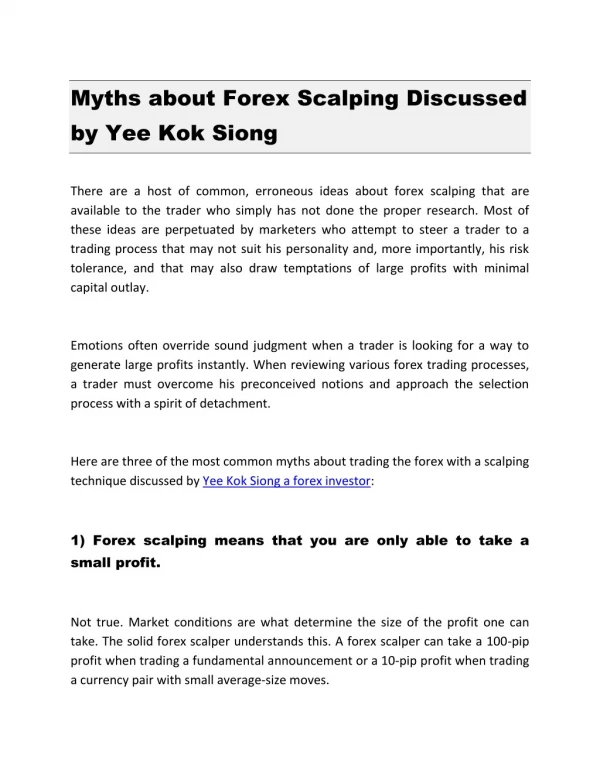 Myths about Forex Scalping Discussed by Yee Kok Siong