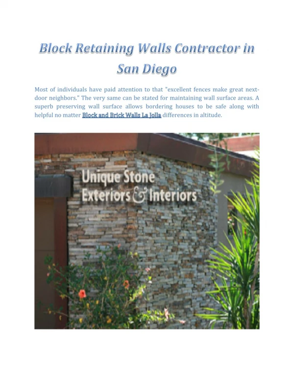Retaining Brick Walls Contractor in San Diego