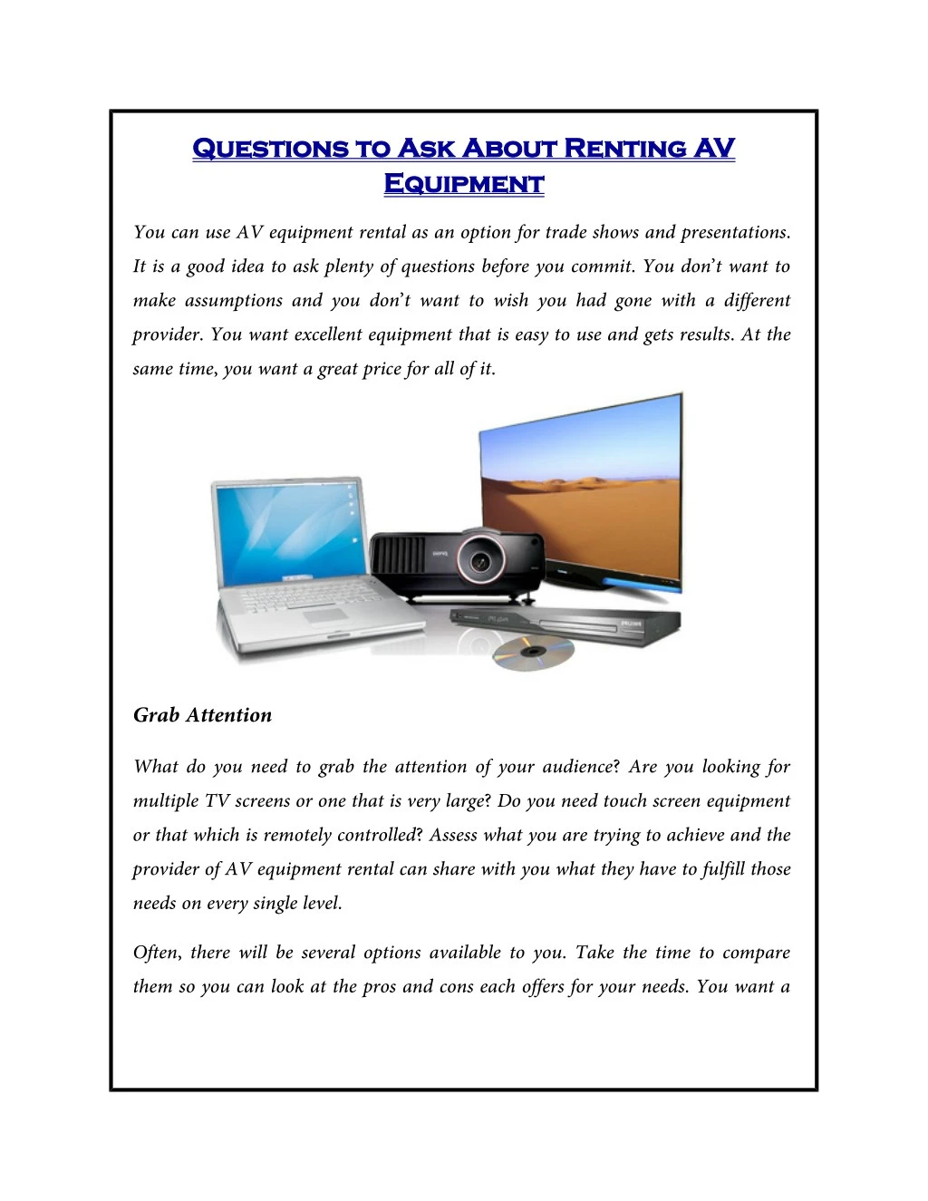 questions to ask about renting av questions