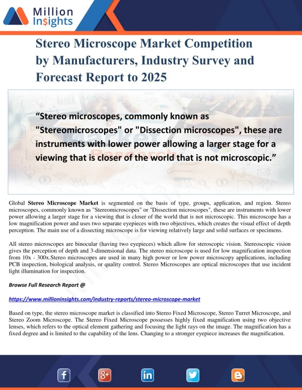 Stereo Microscope Market Competition by Manufacturers, Industry Survey and Forecast Report to 2025