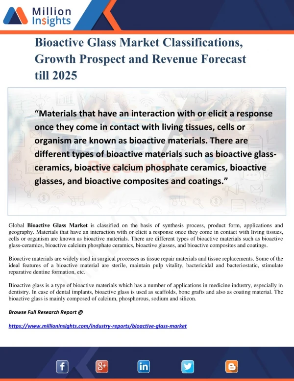 Bioactive Glass Market Classifications, Growth Prospect and Revenue Forecast till 2025