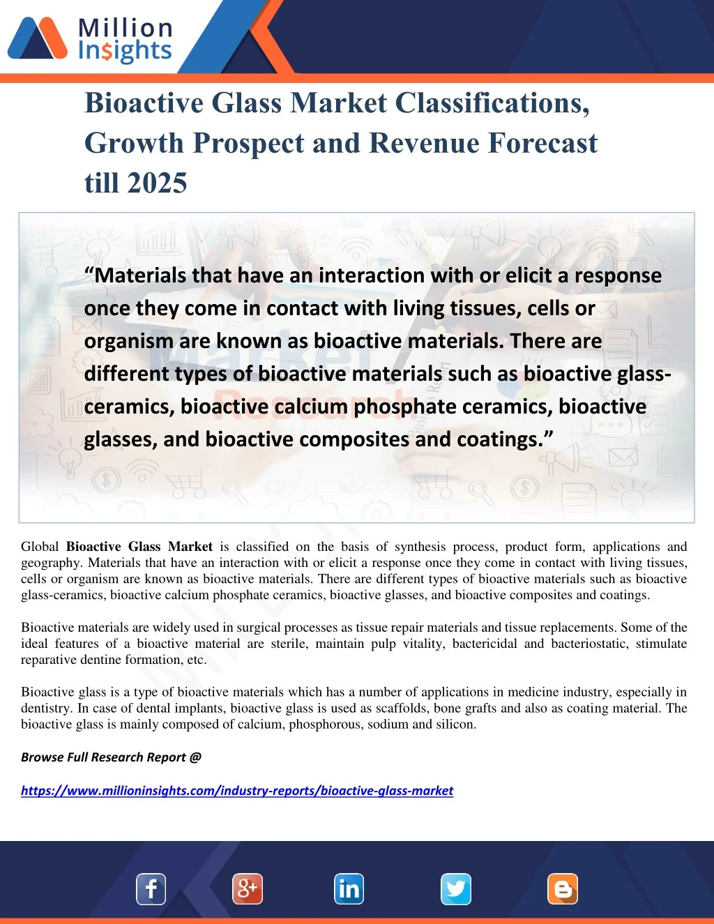 bioactive glass market classifications growth