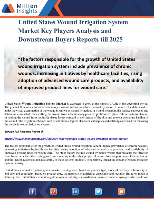 United States Wound Irrigation System Market Key Players Analysis and Downstream Buyers Reports till 2025
