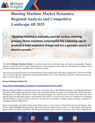 Blasting Machine Market Dynamics, Regional Analysis and Competitive Landscape till 2025 - slide 1