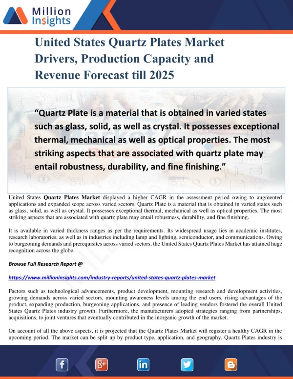United States Quartz Plates Market Drivers, Production Capacity and Revenue Forecast till 2025