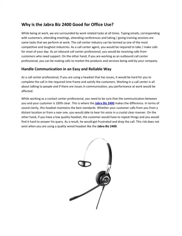 Jabra Biz 2400 ll | Bluetooth Headset | Corded Headset