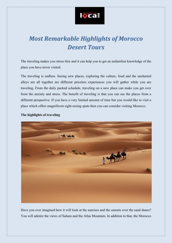 Most Remarkable Highlights of Morocco Desert Tours