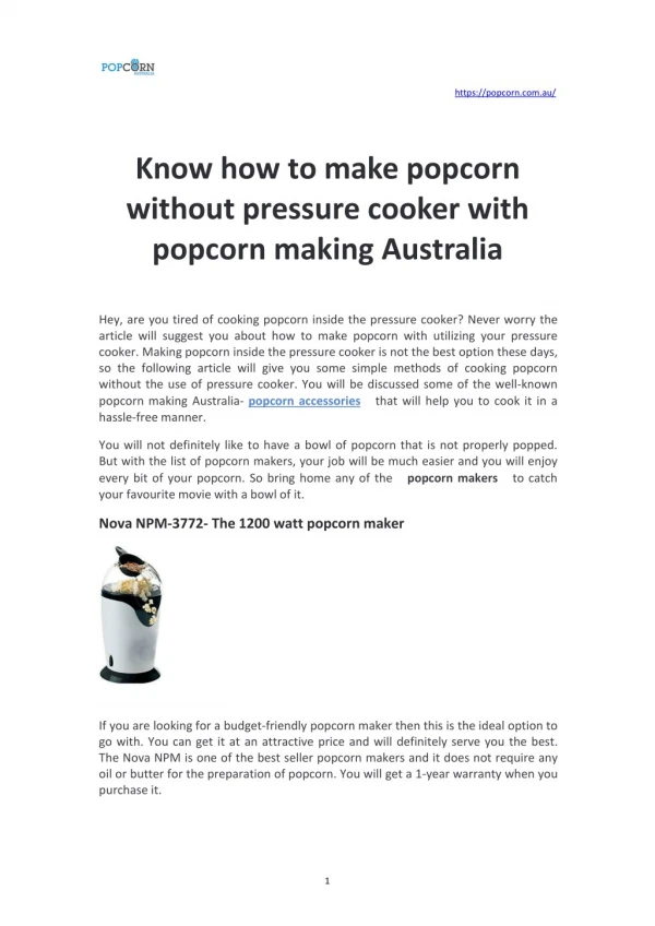 Know how to make popcorn without pressure cooker with popcorn making Australia