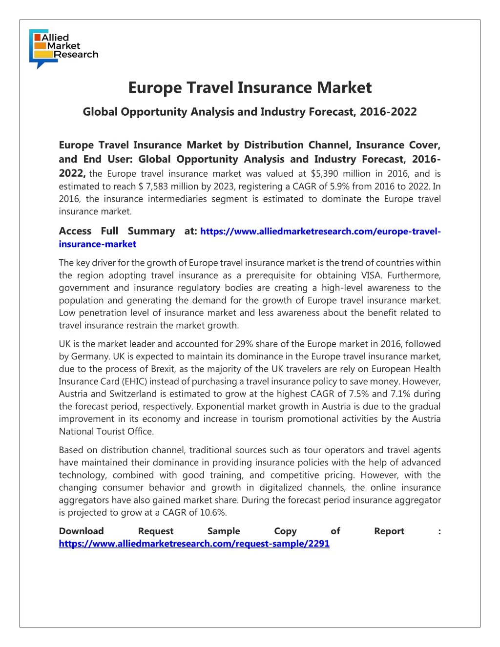 europe travel insurance market