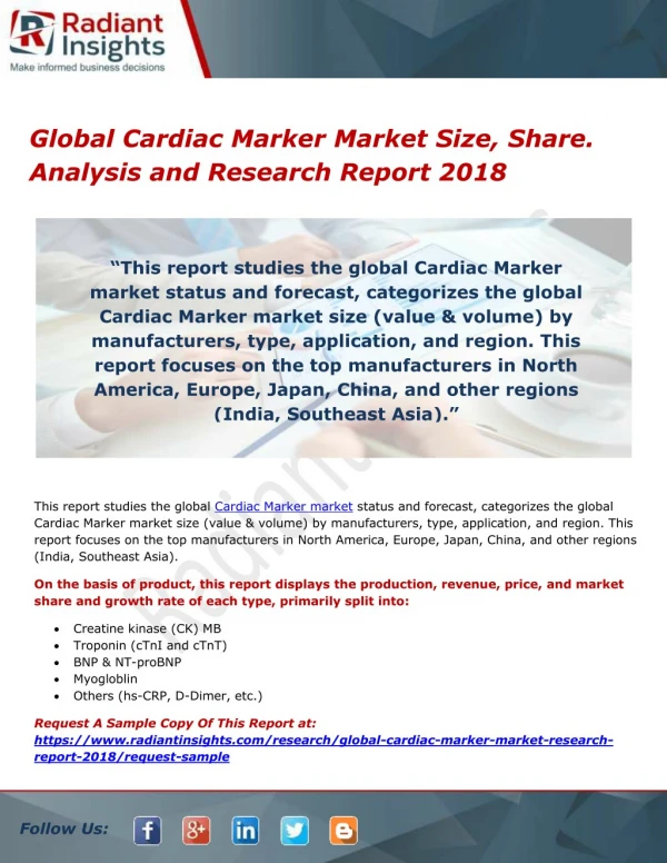 Global Cardiac Marker Market Size, Share. Analysis and Research Report 2018