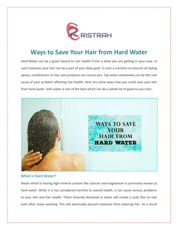 Great Important Solutions of Hard Water on Healthy Hair | Ristrah