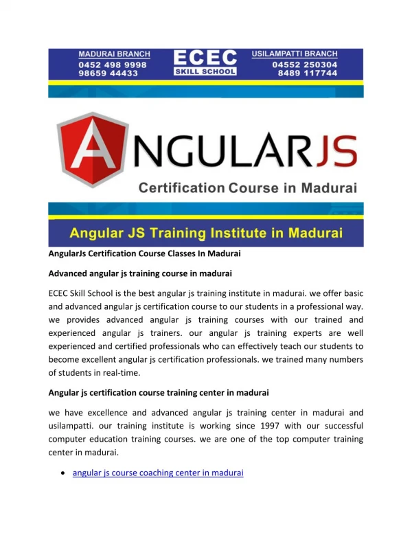 AngularJs Certification Course Classes In Madurai