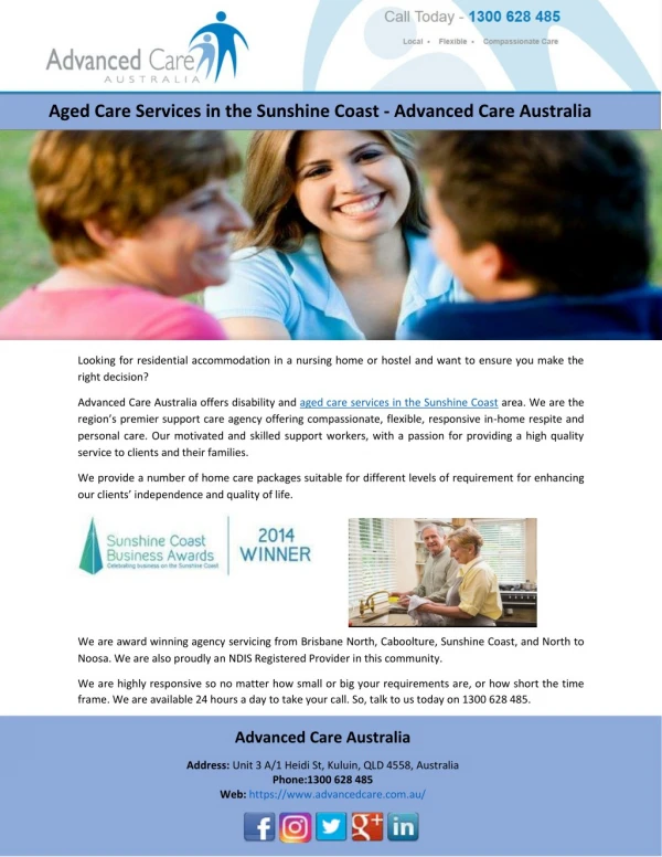 Aged Care Services in the Sunshine Coast - Advanced Care Australia