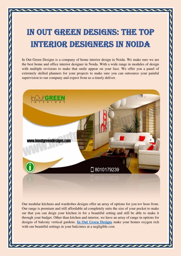 In Out Green Designs: The Top Interior Designers In Noida