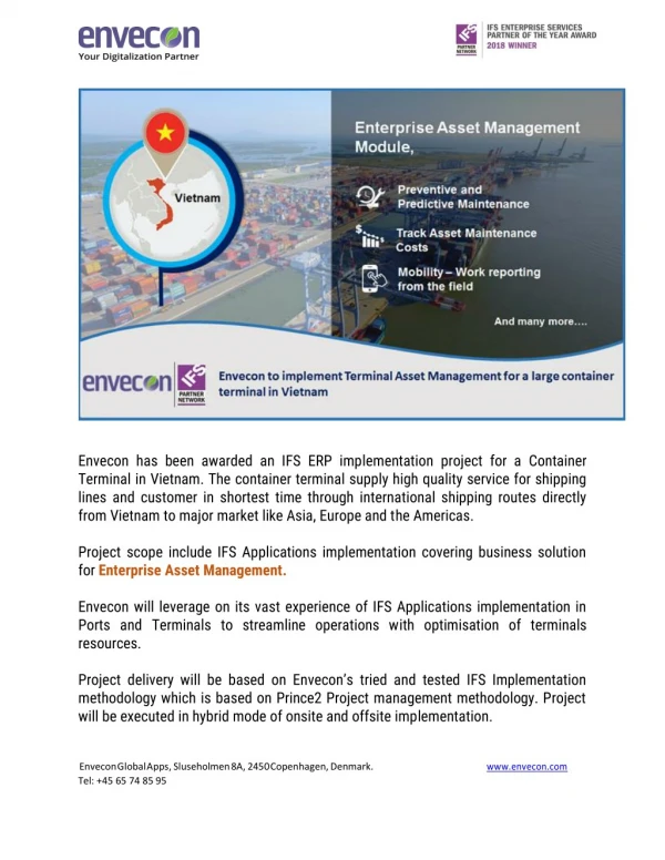 Envecon to implement Terminal Asset Management for a large container terminal in Vietnam