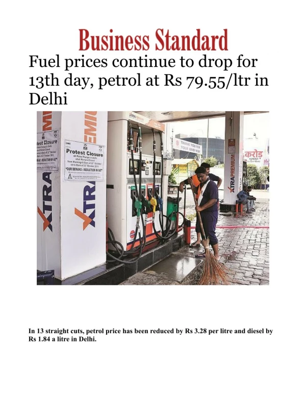 Fuel prices continue to drop for 13th day, petrol at Rs 79.55/ltr in Delhi