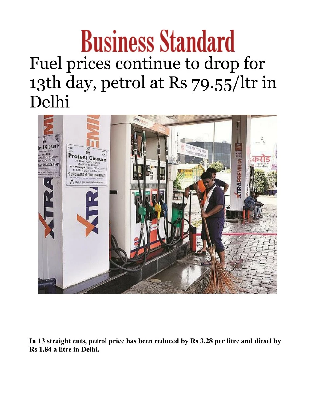 fuel prices continue to drop for 13th day petrol