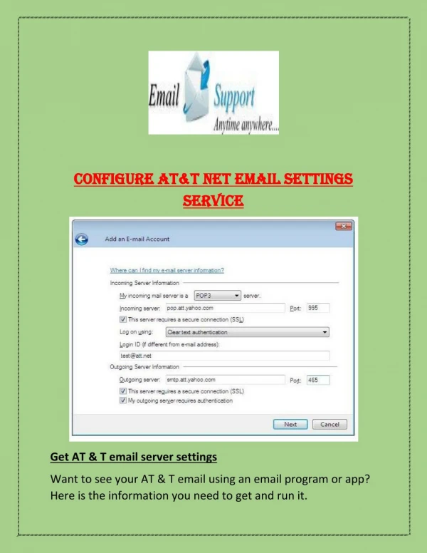 Configure AT&T Net Email Settings Service