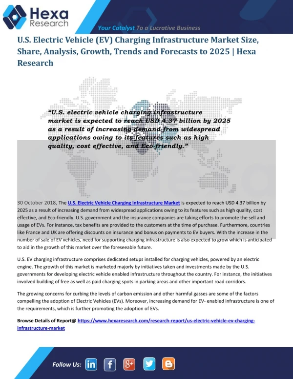 U.S. Electric Vehicle (EV) Charging Infrastructure Market Research Report and Forecast to 2025