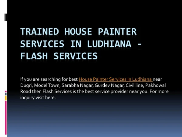 Trained House Painter Services in Ludhiana - Flash Services