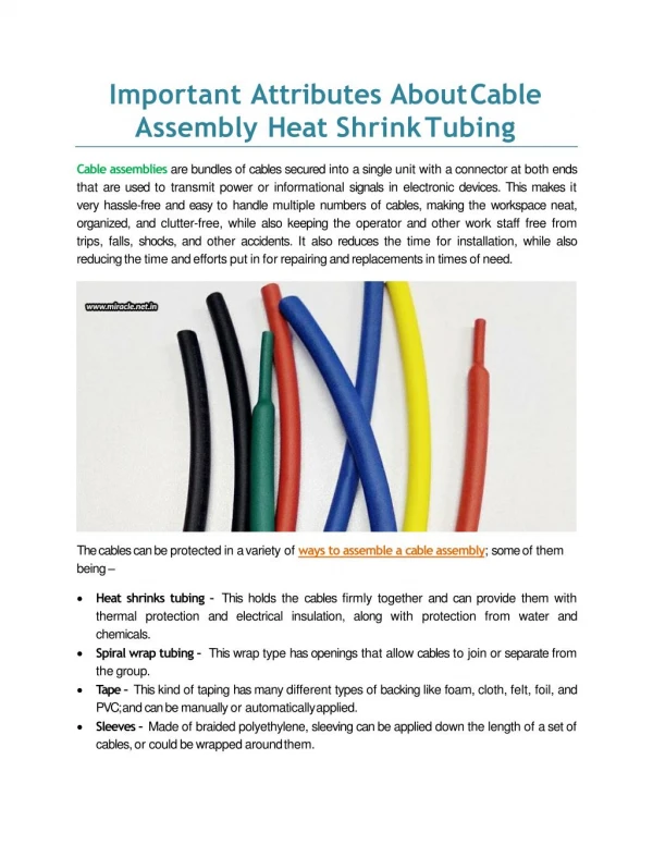 Important Attributes About Cable Assembly Heat Shrink Tubing - Miracle Electronics