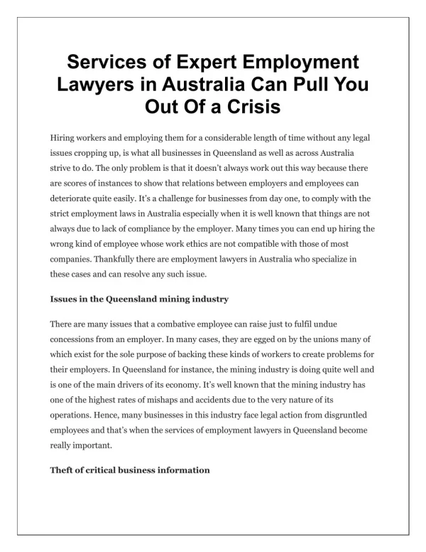 Services of Expert Employment Lawyers in Australia Can Pull You Out Of a Crisis