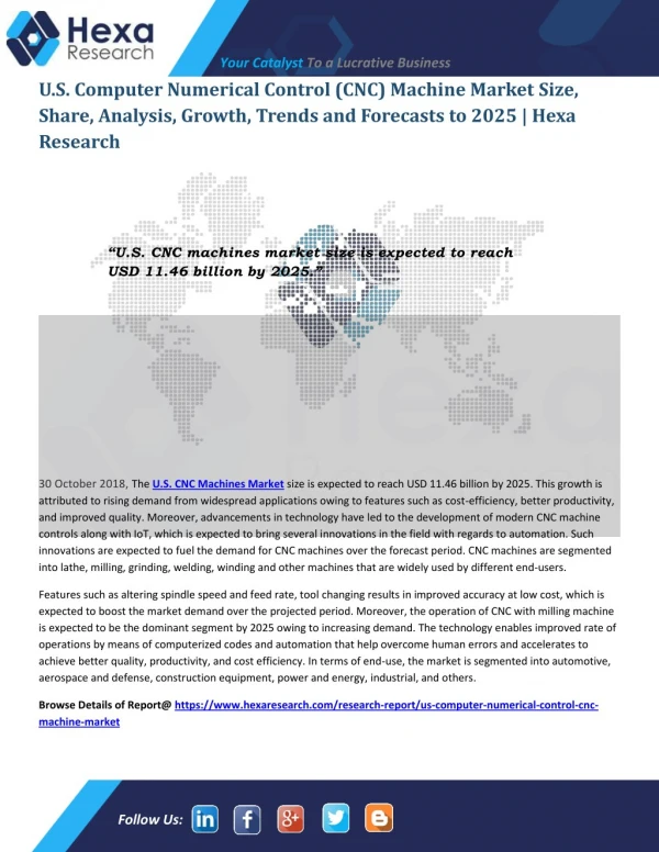 U.S. CNC Machine Market Research Report and Forecast to 2025