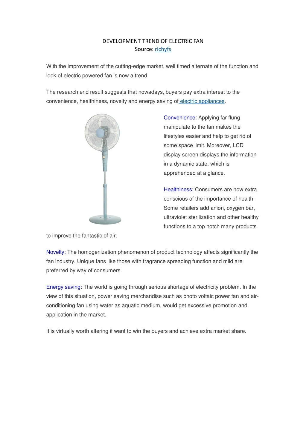 development trend of electric fan source richyfs