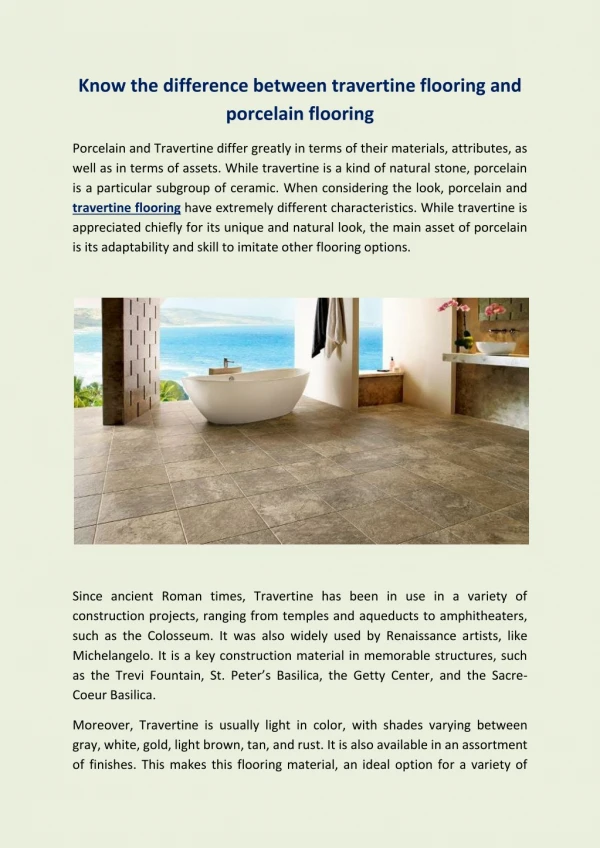 Know the difference between travertine flooring and porcelain flooring