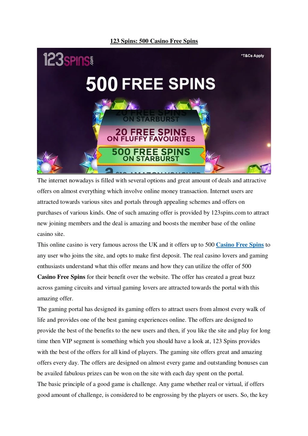 123 spins 500 casino free spins