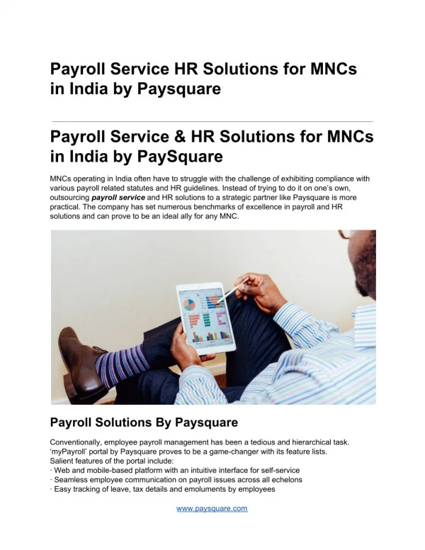 Payroll Service & HR Solutions for MNCs in India by PaySquare
