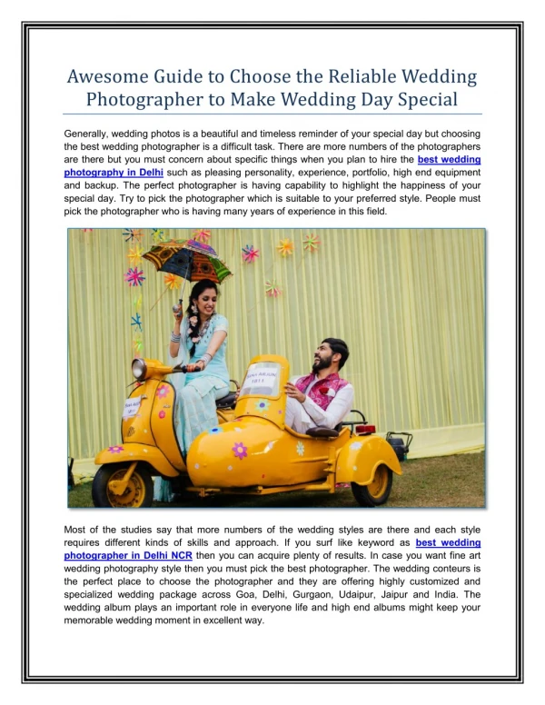 Awesome Guide to Choose the Reliable Wedding Photographer to Make Wedding Day Special