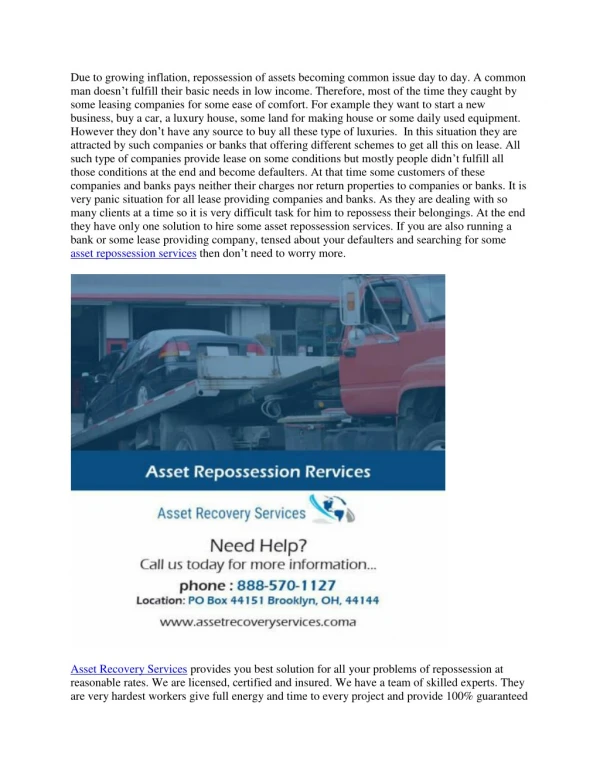 Asset Repossession Services