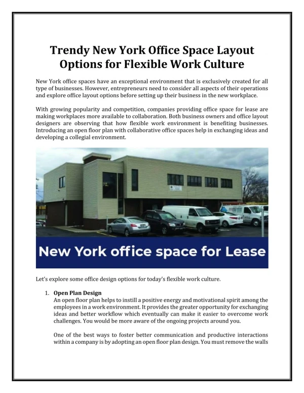 Trendy New York Office Space Layout Options for Flexible Work Culture