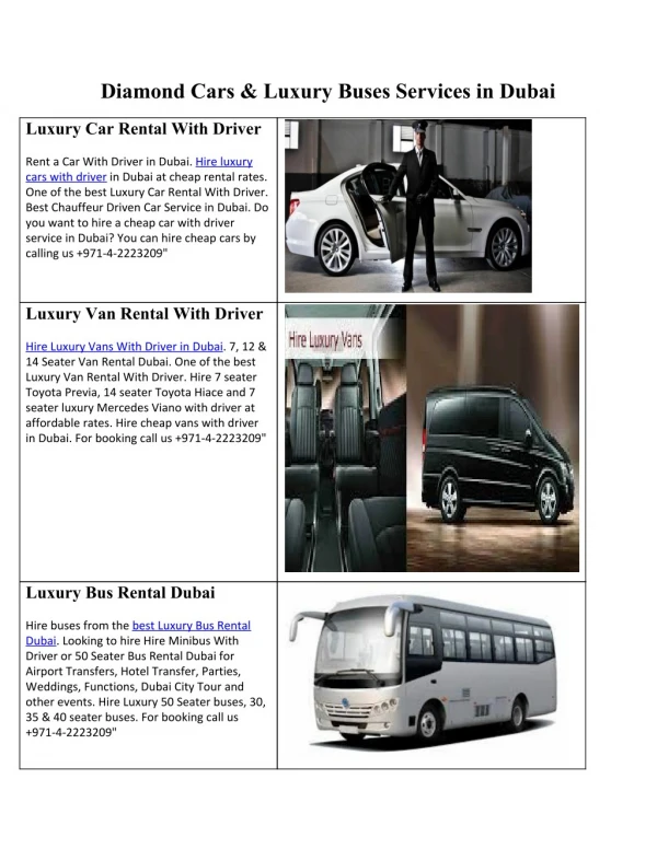 Diamond Car & Luxury Buses Services in Dubai