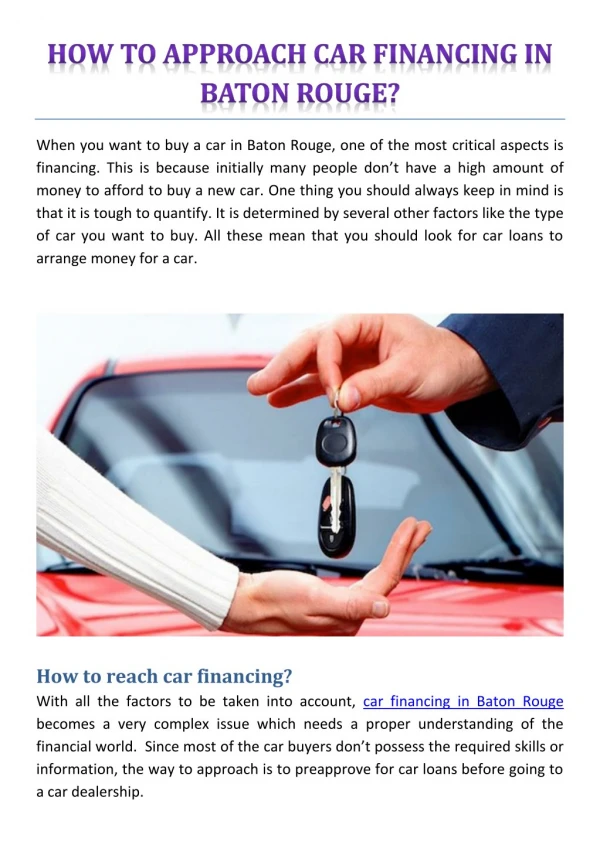 HOW TO APPROACH CAR FINANCING IN BATON ROUGE?