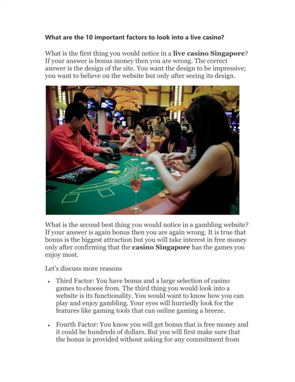 What are the 10 important factors to look into a live casino