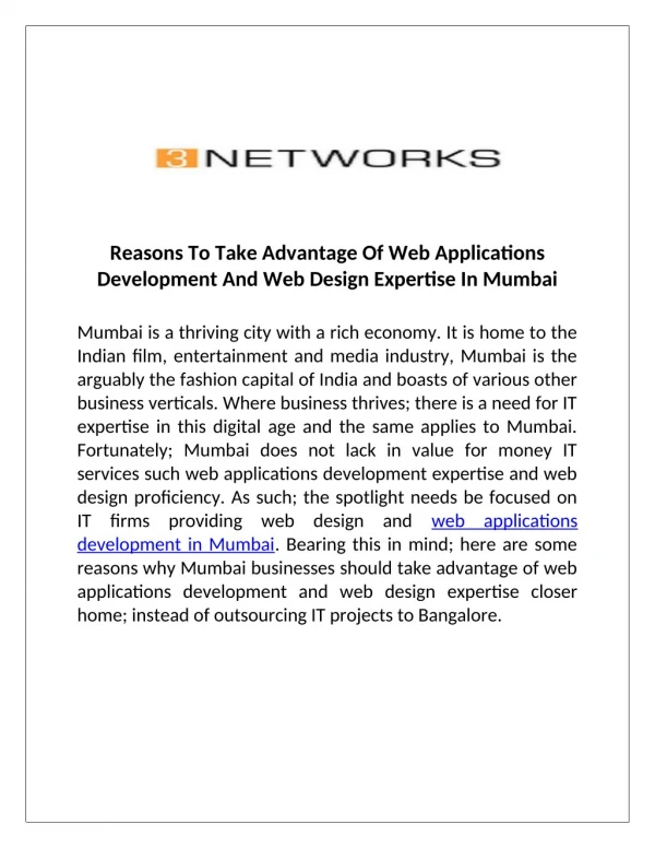 3 Networks is a Web Application Development Company