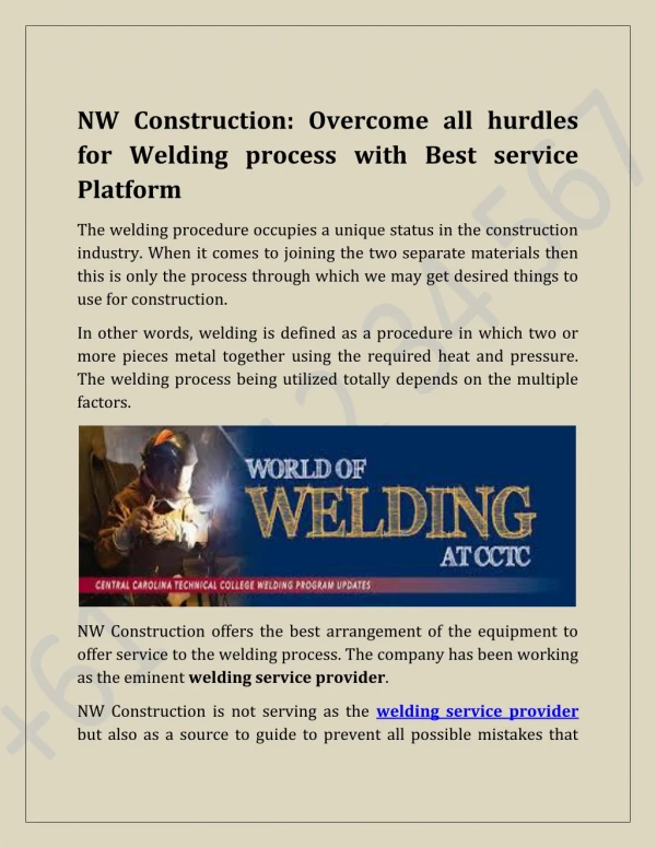 Provide The Welding Process Best Services Platform