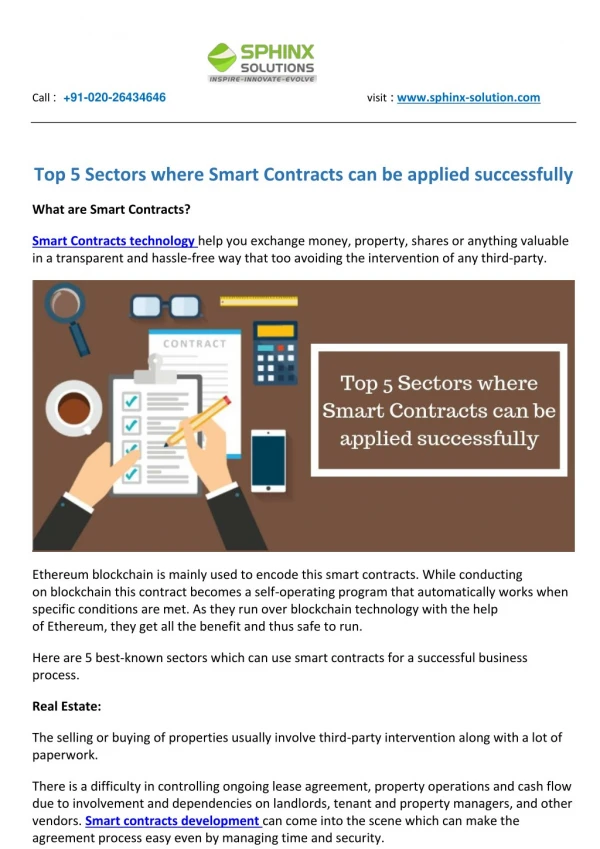 Top 5 Sectors where Smart Contracts can be applied successfully